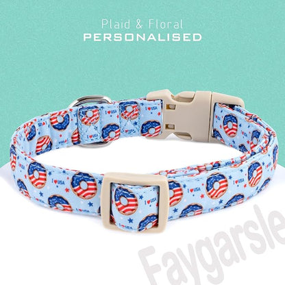 Faygarsle Patriotic Dog Collar, 4th of July Design, American Flag Pattern, Light Blue Summer Design for Small Medium Large Dogs L