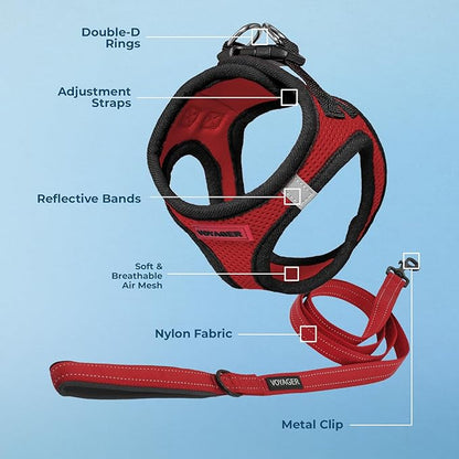Best Pet Supplies Voyager Step-in Air All Weather Mesh Harness and Reflective Dog 5 ft Leash Combo with Neoprene Handle, for Small, Medium and Large Breed Puppies - Red/Black Trim, Large