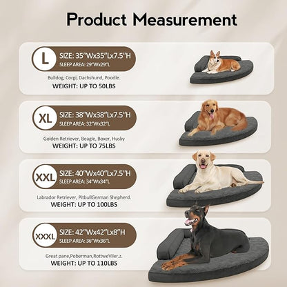 Large Orthopedic Dog Bed with Sides Big Dog Beds with Removable Washable Cover Non-Slip Waterproof Pet Bed for Medium Large Dogs - Dark Grey L