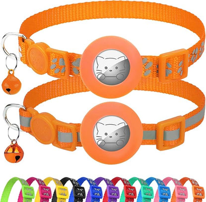 Joytale AirTag Cat Collar 2 Pack with Breakaway Safety Buckle, Reflective Cats Collar with AirTag Holder, Adjustable 7.5-12.5 Inch, Anti-Fraying Lightweight for Girl Boy Kitten, Orange