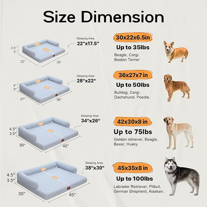 Large Dog Bed Orthopedic Washable Dog Beds Bolster - Medium Large Big Dogs - Memory Foam Dogs Couch Sofa - Waterproof with Removable Cover