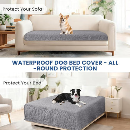 Waterproof Dog Bed Cover Pet Blanket, Soft Couch Cover for Dogs Washable, Non-Slip Dog Blanket Protect Furniture Couch Sofa Car for Puppy Large Dogs Cat (82x120 Inch, Light Grey)