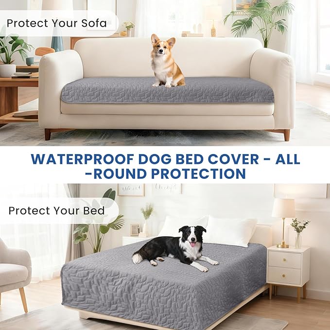 Waterproof Dog Bed Cover, Non-Slip Dog Blanket for Couch, Couch Covers for Dogs Washable, Pet Blanket for Furniture, Pet Bed Mat for Sofa, Car, Pet Supplies (52x82 Inch, Light Grey)