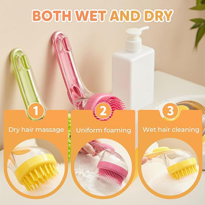 Pet Bath Brush, 2025 New 2 in 1 Dog Bath Brush with Built-in Shampoo Dispenser, Pet Wash Brush for Bathing Dog Grooming Massage Brush for Long Short Haired Dogs Cats Shower (Yellow, Coarse teeth)
