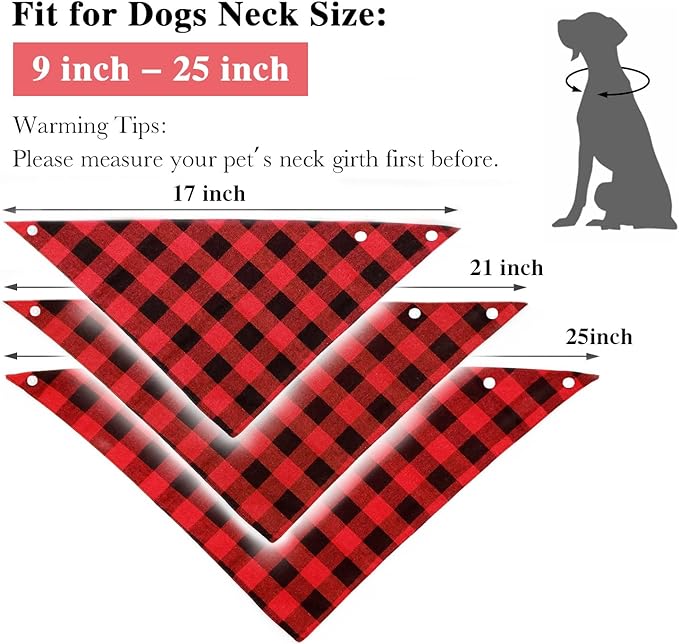 Christmas Plaid Dog Bandana with Button, Fall Dual Layer Soft Cotton Triangle Dog Scarf Kerchief Washable Girl Boy Dog Bandanas Adjustable Accessories for Small Medium Large Extra Large Dog Puppy Pet