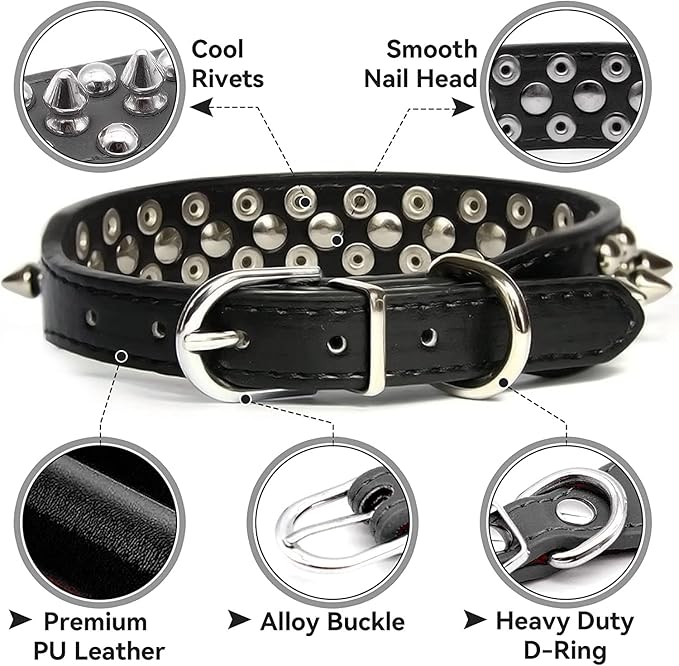 Spiked Dog Collar Soft Pu Leather Mushrooms Rivet Spike Studded Puppy Adjustable Pet Collars for Small Breeds (M, Yellow)