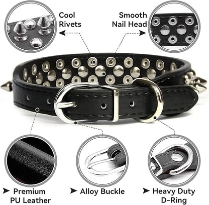 Spiked Dog Collar Soft Pu Leather Mushrooms Rivet Spike Studded Puppy Adjustable Pet Collars for Small Breeds (M, Brown)