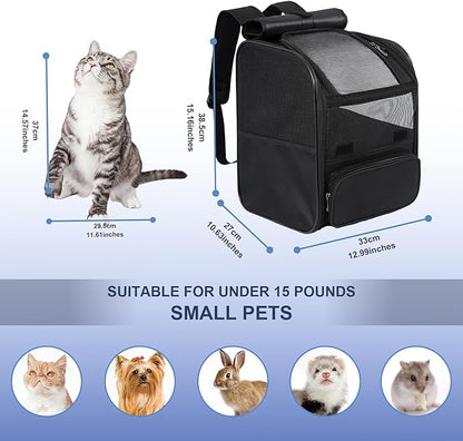 Pesen Cat Backpack Carrier, Breathable & Foldable Pet Carriers for Cats, Small Dogs and Rabbits Under 15 lbs, Airline Approved Dog & Cat Carrier Backpack for Hiking, Travel, Camping, Gray