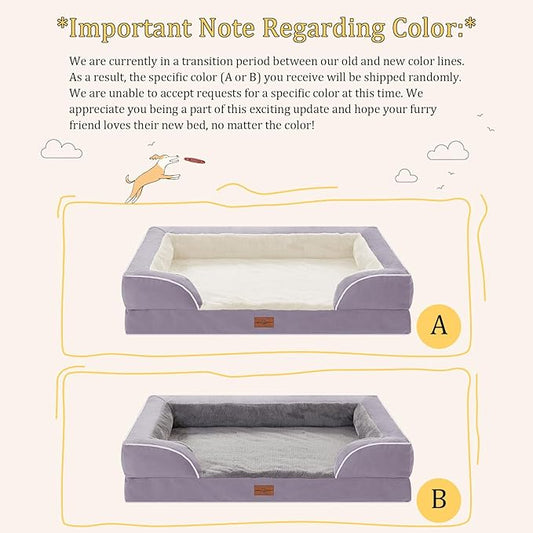 Comfort Expression Orthopedic Dog Bed for Extra Large Dogs 42x30 Inch, Waterproof Supportive Egg Crate Foam XL Pet Bed with Removable Bolsters, Dog Couch with Washable Cover & Non-Slip Bottom, Purple