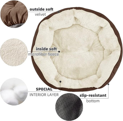 Asvin Small Dog Bed for Small Dogs, Cat Beds for Indoor Cats, Pet Bed for Puppy and Kitty, Extra Soft & Machine Washable with Anti-Slip & Water-Resistant Oxford Bottom, Brown, 20 inches