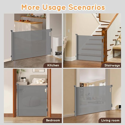 Retractable Baby Gate for Stairs, 71" Wide Mesh Pet Gate, Automatic Tension, One-Hand Operation, 38" Tall Baby Gates for Doorways, Hallways, Deck, Indoor Outdoor, Safe, Easy to Fit, Gray