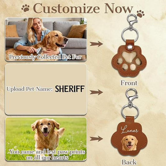 Eunigem Personalized Pet Memorial Gifts for Dogs Cats-Custom Dog Hair Keychain Paw Keychains for Dog Fur-Shaped Leather Keychain,Remembrance Accessory Pet Hair Keepsake for Bag or Key (Color-10)