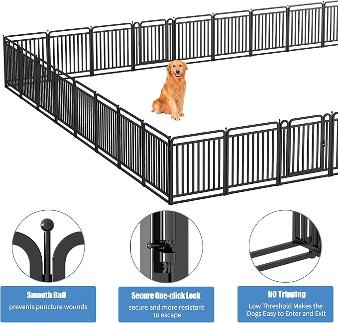 New Thickened Version Dog Playpen, 32 Inch Dog Fences for The Yard, Portable Outdoor Dog Playpen for Large/Medium/Small Dogs, Foldable Metal Dog playpen, with Doors (24 Panels, 32 Inch)