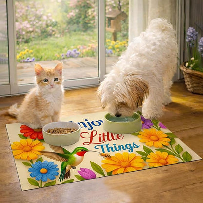 Hummingbird Pet Feeding Mat 24" x 16" Spring Design Non Slip Dog and Cat Bowl Mat Easy Clean Pet Food Mat Absorbable Pet Placemat for Dog and Cat Fast Dry Food Mat for Pet Bowls Cat