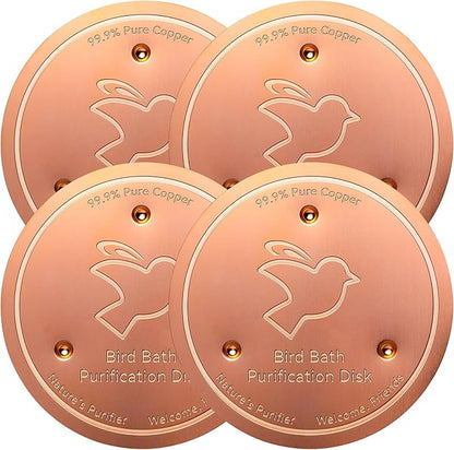 Mellbree 4-Pack Bird Bath Copper Disk, 0.6mm Reinforced 99.99% Pure Copper Cleaning Disk with Triple-Point Support for Physical Safe Clean Water All-Season