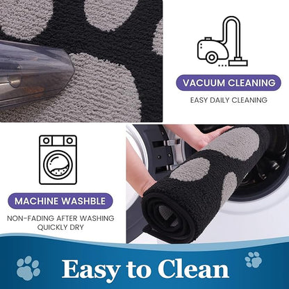 Buganda Dog Door Mat for Muddy Paws, Absorbent Dirt Trapper Washable Indoor Doormats, Non Slip Low-Profile Mud Mat for Dogs, Front Entrance Doormat for Inside Floor (47x24 Inches, Black and Grey)