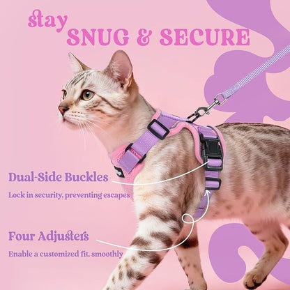 rabbitgoo Cat Harness and Leash for Walking, Escape Proof Soft Adjustable Vest Harnesses for Cats, Easy Control Breathable Reflective Strips Jacket, Pink & Purple, XS