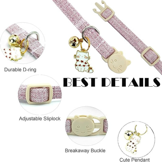 Elegant little tail 2 Pack Cat Collar- Pink&Blue Linnet Cat Collars Breakaway with Bell Pendant Wedding Kitten Boy Girl Safety Adjustable 7-12 Inch Collar for Small Cats Puppy