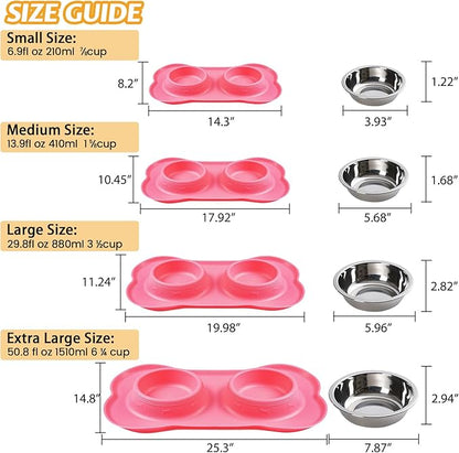 Hubulk Pet Dog Bowls 2 Stainless Steel Dog Bowl with No Spill Non-Skid Silicone Mat + Pet Food Scoop Water and Food Feeder Bowls for Feeding Small Medium Large Dogs Cats Puppies (Extra Large, Pink)