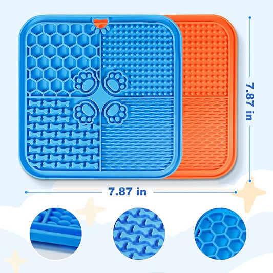 Lick Mat for Dogs, Dog Lick Mat with Suction Cups Dog Food Mats and Slow Feeder Cat Bowl for Dogs Anxiety Relief Cats Enrichment Toys for Pet Bathing Station and Cat Grooming 3Pack (Blue&Orange&Gray)