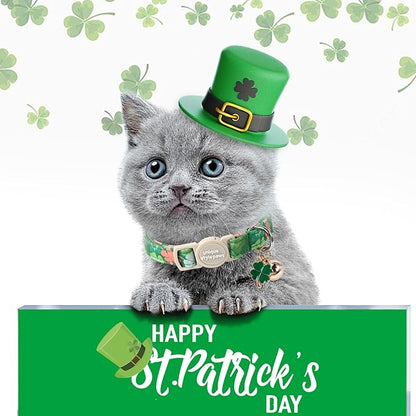 Unique Style Paws Saint Patrick Day Cat Collar,Trefoil Cat Collars,Green Kitten Collar Breakaway Buckle,Adjustable St. Patrick Day Puppy Collar,Ideal Gift for Boy Girl Cats
