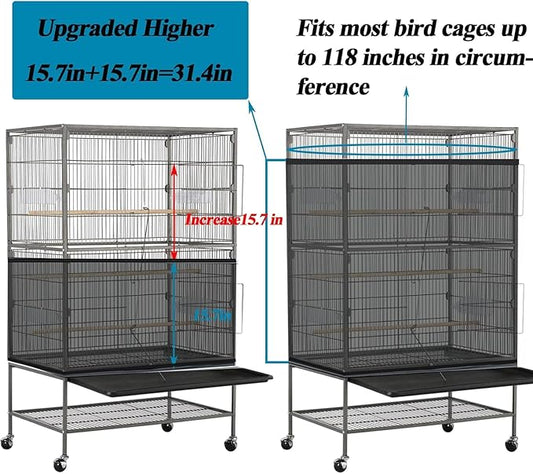 ASOCEA 2Pack Large Bird Cage Seed Cather,Bird Cage Cover Adjustable Soft Airy Skirt Guard for Parrot Parakeet Macaw African Round Square Cages Cover (118 * 31.5in/300 * 80cm) (Black & White)