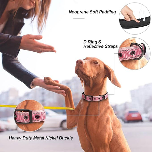 PetiFine Dog Collars for Small Dogs, Neoprene Padded Dog Collar, Reflective Heavy Duty Pet Collars with Durable Metal Belt Buckle for Walking, Pink, S