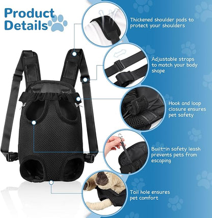 YUDODO 2-Pack Pet Dog Carrier Backpack Adjustable Dog Front Carrier, Legs Out Easy-Fit Dog Travel Backpack Carrier for Hiking Camping for Small Medium Dogs Cats and Rabbits (Small Black+Pink)
