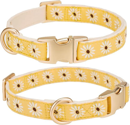 Woven Dog Collar with Metal Buckle Adjustable Jacquard Retro Dog Collars for Small Medium Large Dogs(Daisy,L)