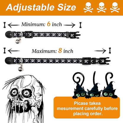azuza 4 Pack Halloween Kitten Collar Breakaway,Quick Release Safe Buckle Adjustable Kitten Collars, Skull Crossbones, Crossbones, Pink Leopard and Blue Leopard