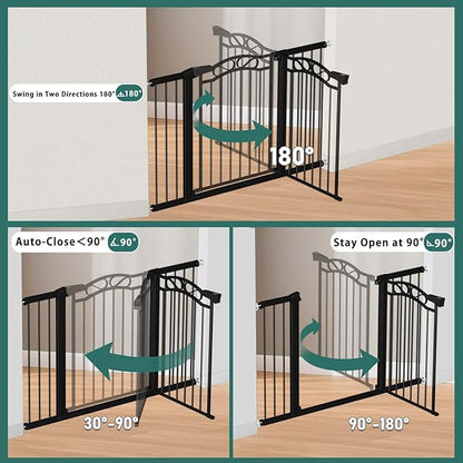 Fairy Baby 68.2"-70.8" Extra Wide Baby Gate with Door, 69 70 Inches Walk THR Baby Gates for Stairs Pressure Mounted no Drill, Indoor Tension Metal Child Pet Dog Safety Gate for Kids, Black