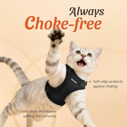 Dooradar Cat Harness and Leash Set, Escape Proof Safe Adjustable Kitten Vest Harnesses for Walking, Easy Control Soft Breathable Mesh Jacket with Reflective Strips for Cats, Black, XS