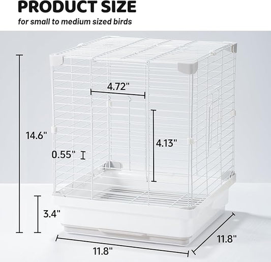 14.6" Portable Travel Bird Cage, Parrot Cage, Ample Room for Tail Movement, with Food Box, Perch, Water Bottle, for Vet Visit, Short Trip, Parakeet, Cockatiel, Budgie, Small Medium Birds
