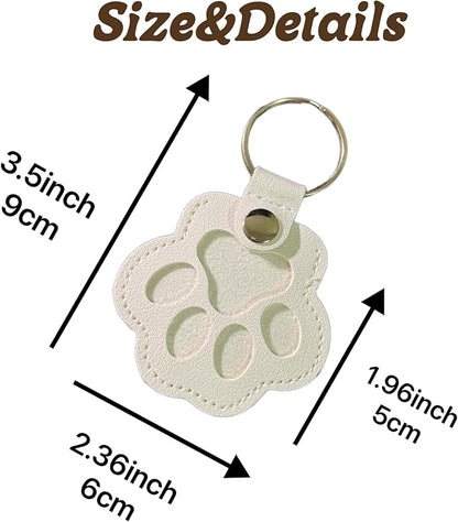 3PCS Cats & Dogs Pet Paw Print Keychain – White Leather Memorial Keychain Holds Pet Fur, Pet Lover Gift