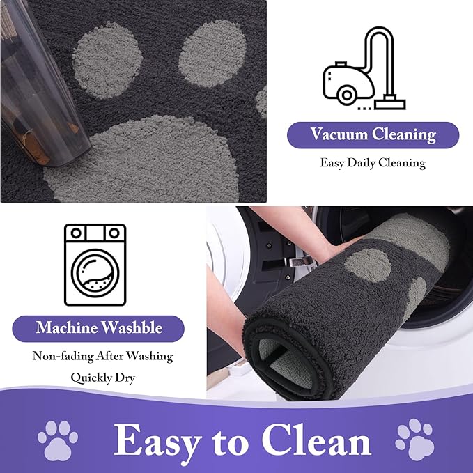 Buganda Dog Door Mat for Muddy Paws, Absorbent Dirt Trapper Non Slip Indoor Doormats, Washable Low-Profile Mat for Mud Dogs, Entryway Carpet for Inside Floor (36x24 Inches, Dark Grey)
