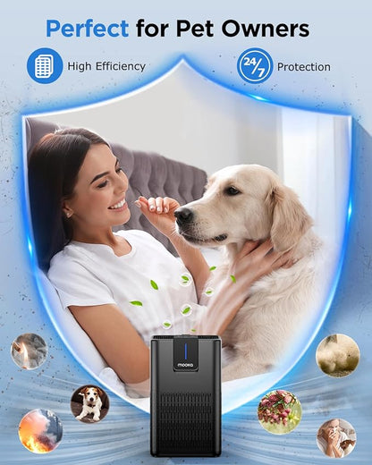 Air Purifiers for Home Large Room 1250 Ft²,MOOKA H13 HEPA Air Purifier for Pets Dust Odor Smoke,Aromatherapy Function,Air Cleaner with 15dB Quiet Sleep Mode for Bedroom Office Living Room,M05,Black