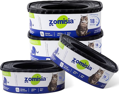 4 Pack Cat Litter Refill Bags, Non-See-Through Jumbo 120FT Cartridge Refill Total Up to Over 16 Months Per Cat for Odor Control, Compatible with Genie Standard, Plus, Style, Design