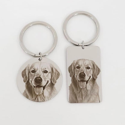 Custom Pet Portrait Keychain – Personalized Photo Engraved Keychain with Optional Back Text – Memorial Gift for Pet Lovers, Dog Owners, Cat Owners – Unique Pet Loss Remembrance Keepsake