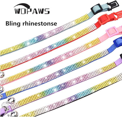 Cat Collar Breakaway Bling Diamond Rhinestone with Bell Adjustable for Cats and Kitten Girl boy (Pink)