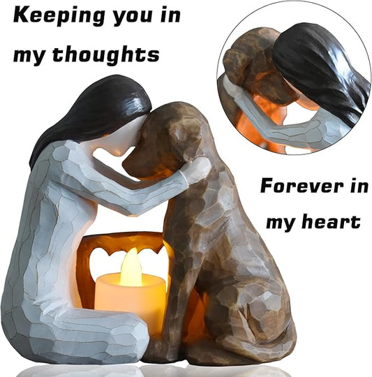 Dog Memorial Gifts，Pet Loss Gifts，Hand-Sculpted Dogs Passing Away Sympathy Gift，Remembrance Gift ，Dog Lovers Candle Holder Statue with LED Candle