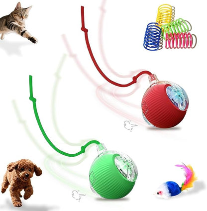 2-Pack Interactive Cat Toys Ball for indoor Cats＆Dog,Automatic Cat Toy 360° Auto-Rotation Smart Obstacle Avoidance,Includes 4 Cat Spiral Spring,Cat Enrichment Toys for Indoor Cats (Red-Green)