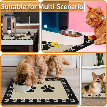 Absorbent Pet Dog Bowl Mat for Food and Water, Pet Cat Food Feeding Mat with Non Slip Rubber Backing, Dog Food Mats for Floors Waterproof, 16"x24"