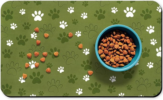 Dog Food Mat, Absorbent Water Bowl Mats Cat Pet Feeding Placemats Dark Green 24 * 32 inch