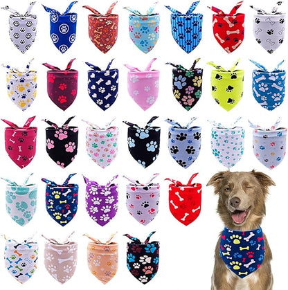 30 Pack Paw Print Bandanas Bulk for Small Medium Dogs Stitch Dog Bandanas Large Cats Polyester Bandana Party Grooming M