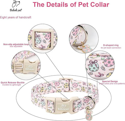 Easter Dog Collar for Medium Dogs - Easter Egg Pastel Dog Collars, Cute Girl Dogs Collar, Lightweight Adjustable Pink Spring Holiaday Dog Collars with Quick Release Buckle M