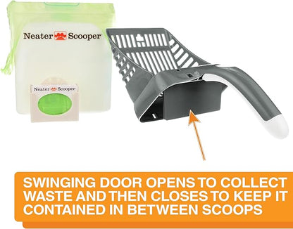 Neater Pet Brands Neater Scooper Standard Cat Litter Scoop, 195 Refill Bags – Mess-Free Cat Litter Scooper with Bag, Spill-Proof Kitty Box Sifter, Bin Doubles as Scoop Holder, For Single-Cat Household