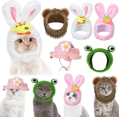 Weewooday 5 Pieces Cat Costume Bunny Hat Outfit with Ears Funny Cat Hat and Small Dogs Kitten Puppy Party Easter Costume Accessory Headwear(Chic Style)