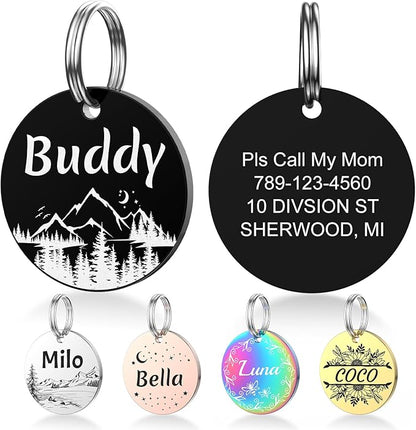 YEHANTI Dog Tags Personalized for Pets with Name Pattern Art Design - Engraved with Laser - Stainless Steel Cats Dogs ID Tags - Stylish Dog Collar Accessories (Round)