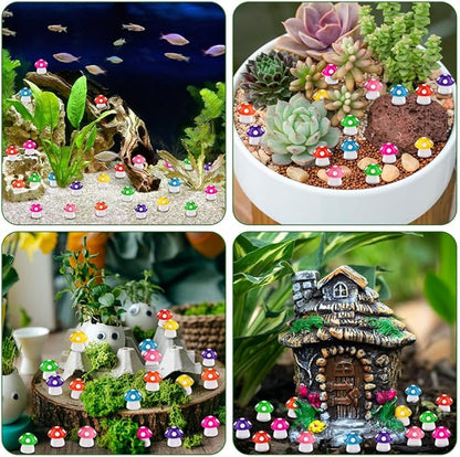 DIYDEC 100pcs Mini Resin Mushroom 8 Colors Small Mushrooms Figures Tiny Resin Mushrooms Plastic Little Miniature Mushrooms Bulk for Dollhouse Decor Micro Fairy Garden Landscape Aquarium Tiny Toys