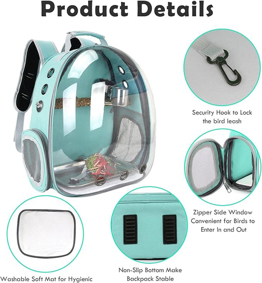 Bird Backpack Carrier with Perch, Portable Wild Bird Travel Cage Bag, Parrot Carrier Cockatiel Cage w/Toy Stainless Steel Food Bowl Tray for Conures Parakeet Budgie Canary Lovebirds Small Animals